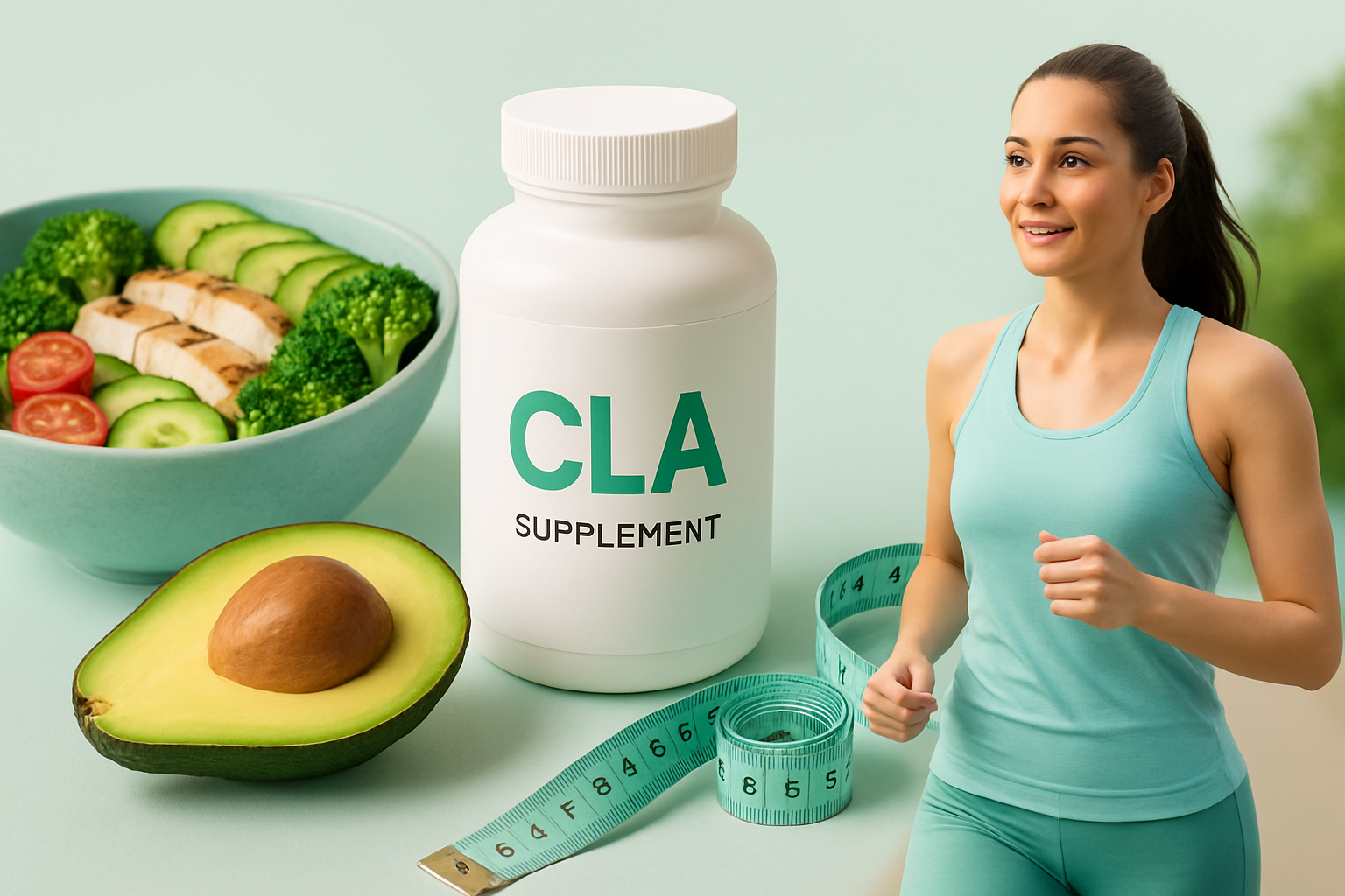 CLA Kapseln mit molekularer Struktur der konjugierten Linolsäure und wissenschaftlichen Daten