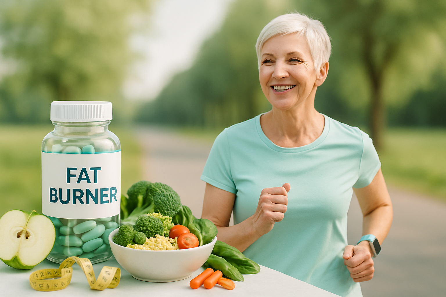 Fitte Frau und Mann über 50 beim Training mit gesunden Supplements und Hantel