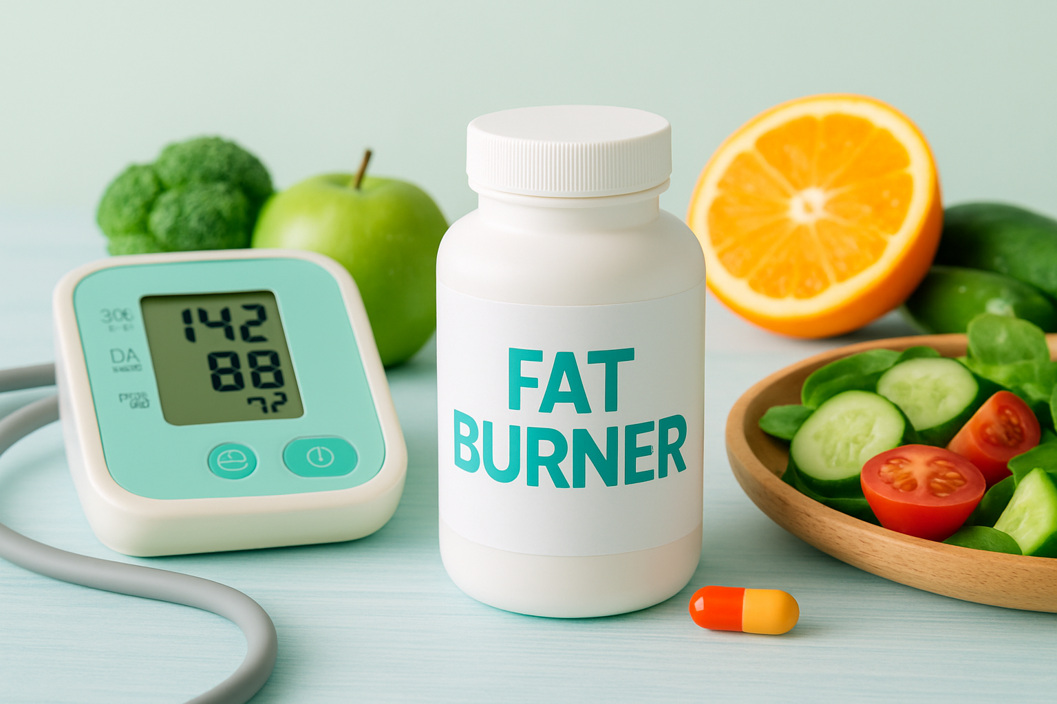 Person misst Blutdruck mit digitalem Messgerät – Fatburner Sicherheit bei Hypertonie