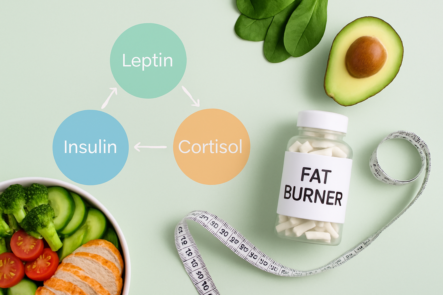 Grafische Darstellung des Zusammenspiels von Fatburner Supplements und Hormonen im Körper