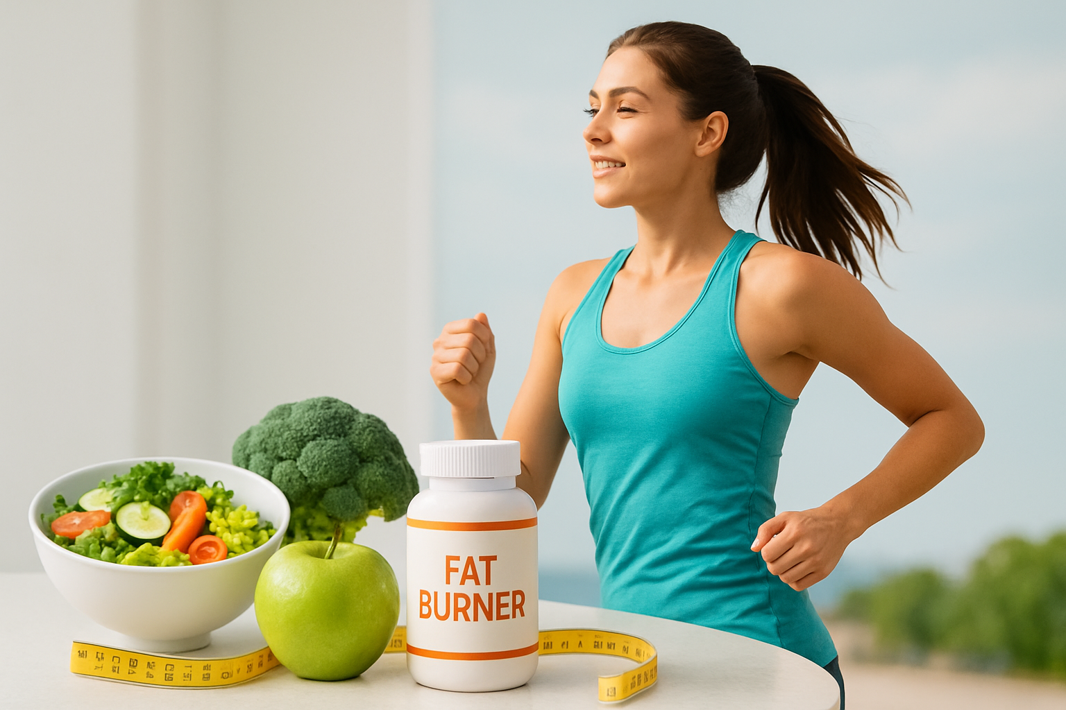 Person hält Fatburner Kapseln und symbolisches Feuer – Stoffwechsel ankurbeln