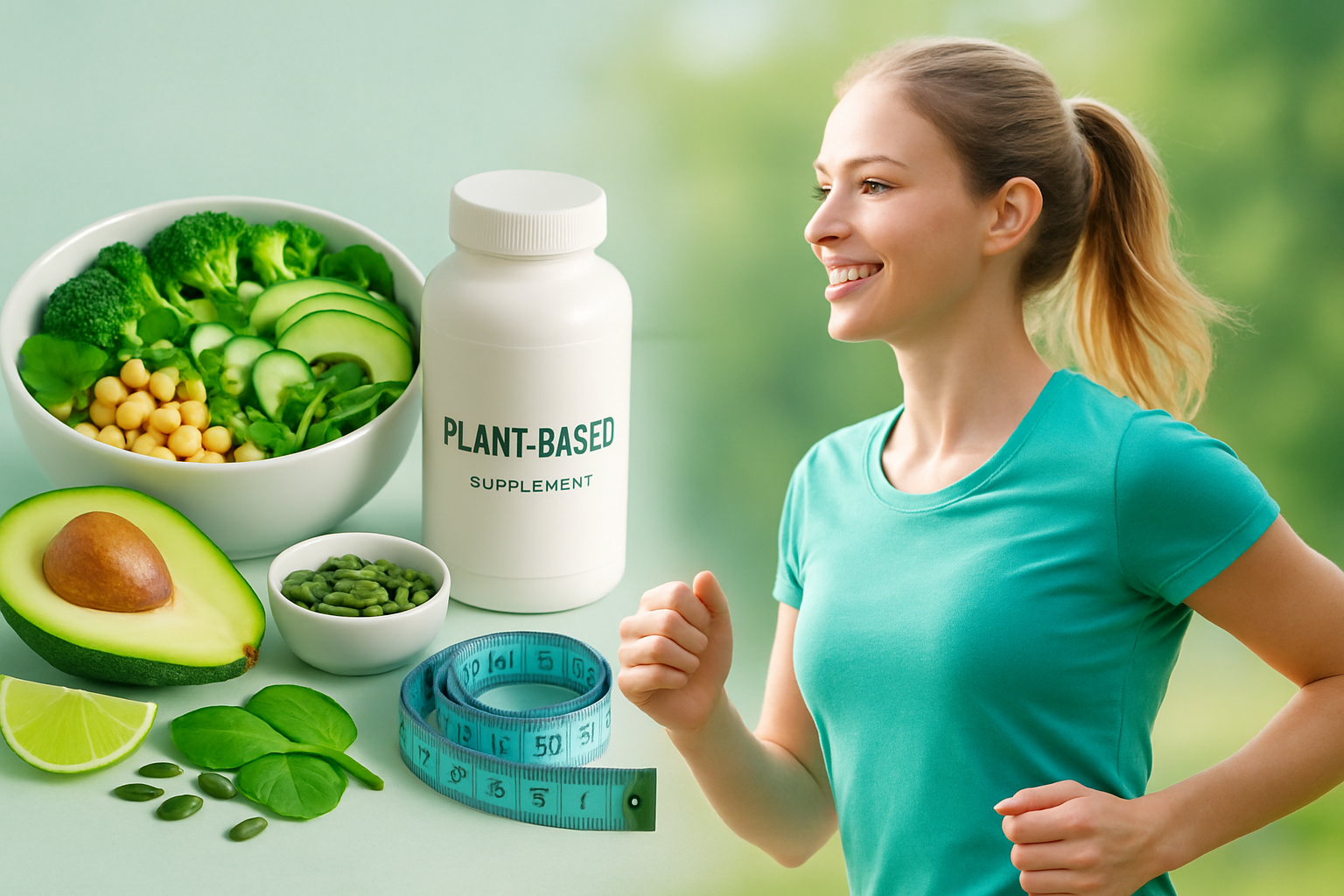 Pflanzliche Fatburner Supplements mit natürlichen Wirkstoffen wie Grüner Tee, Guarana und pflanzlichen Kapseln