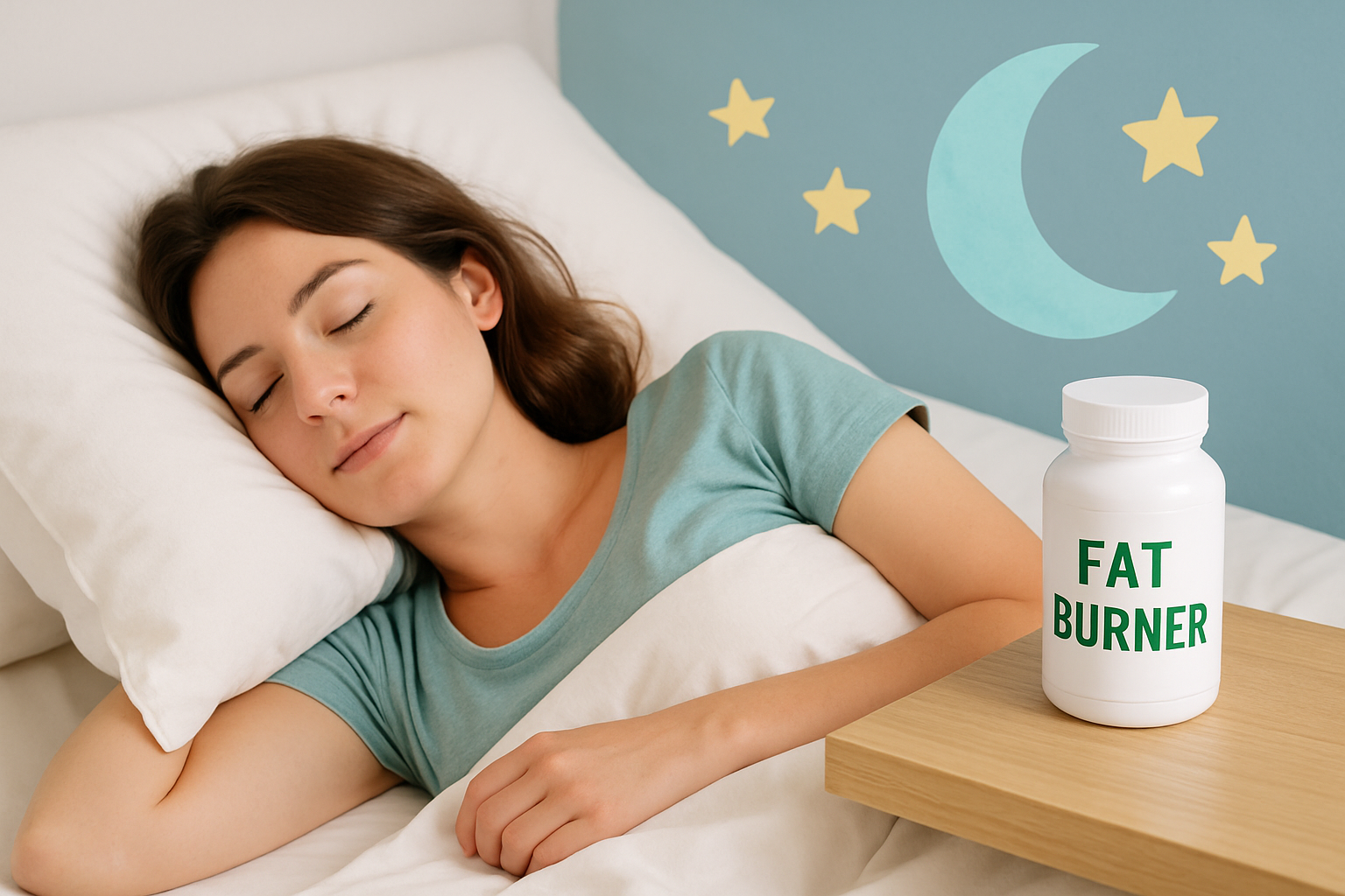 Person schläft friedlich im Bett, symbolisiert optimalen Schlaf für Fettverbrennung und Abnehmen mit Fatburnern