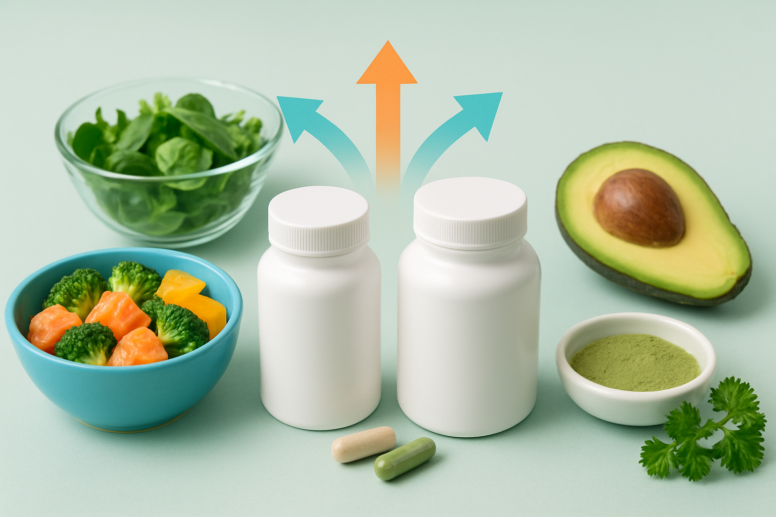 Illustration verschiedener Fatburner-Wirkstoffe, die synergistisch zusammenwirken für maximale Fettverbrennung