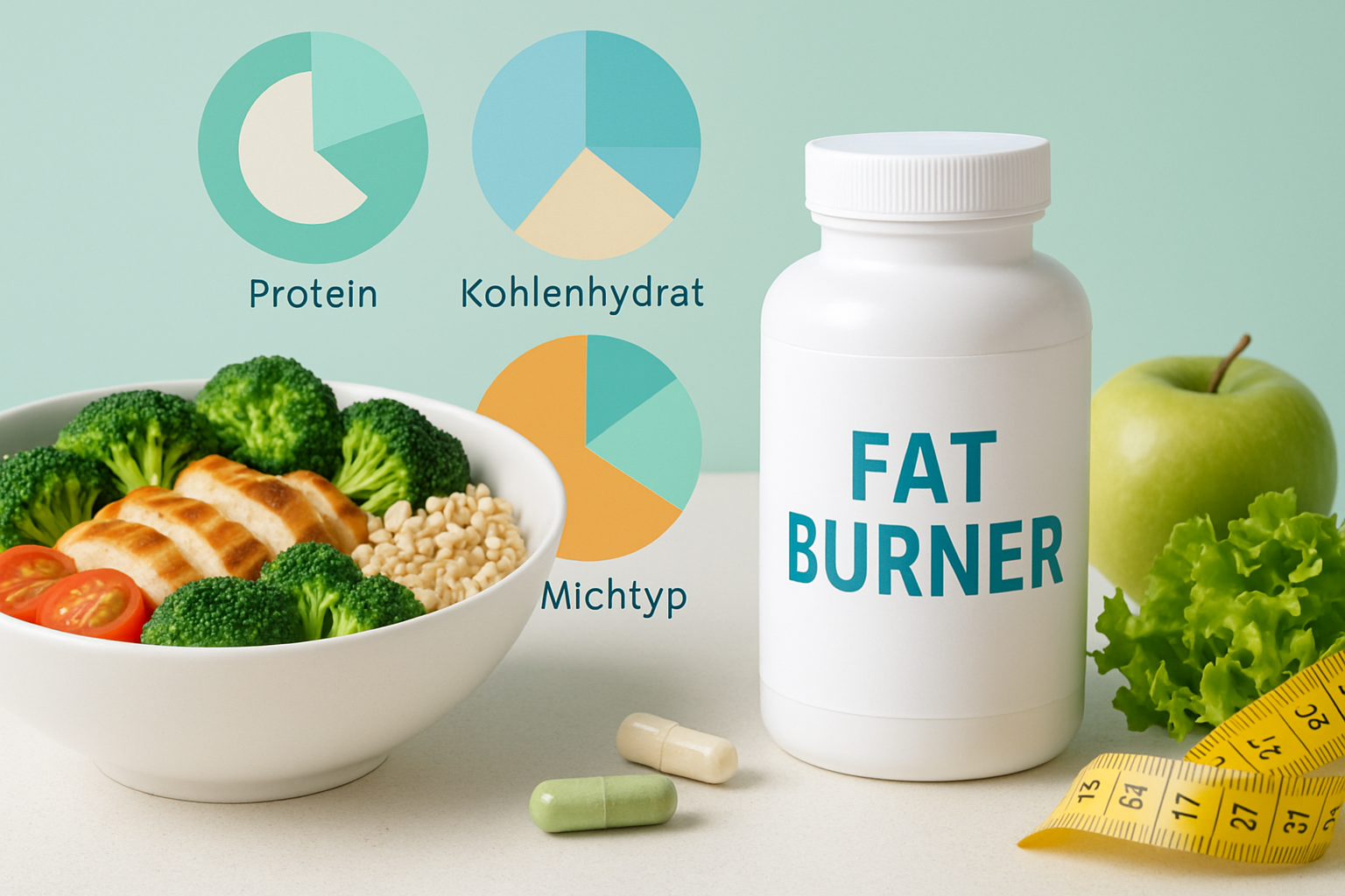 Illustration verschiedener Stoffwechseltypen mit passenden Fatburner-Strategien für individuelles Abnehmen