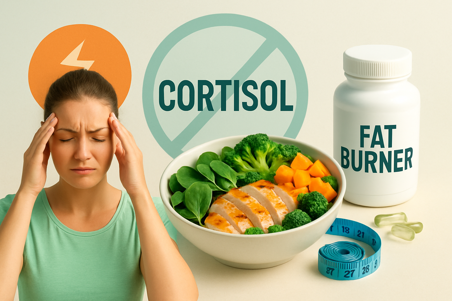 Gestresste Person mit erhöhtem Cortisol-Spiegel und Fatburner Supplements zur Stressreduktion