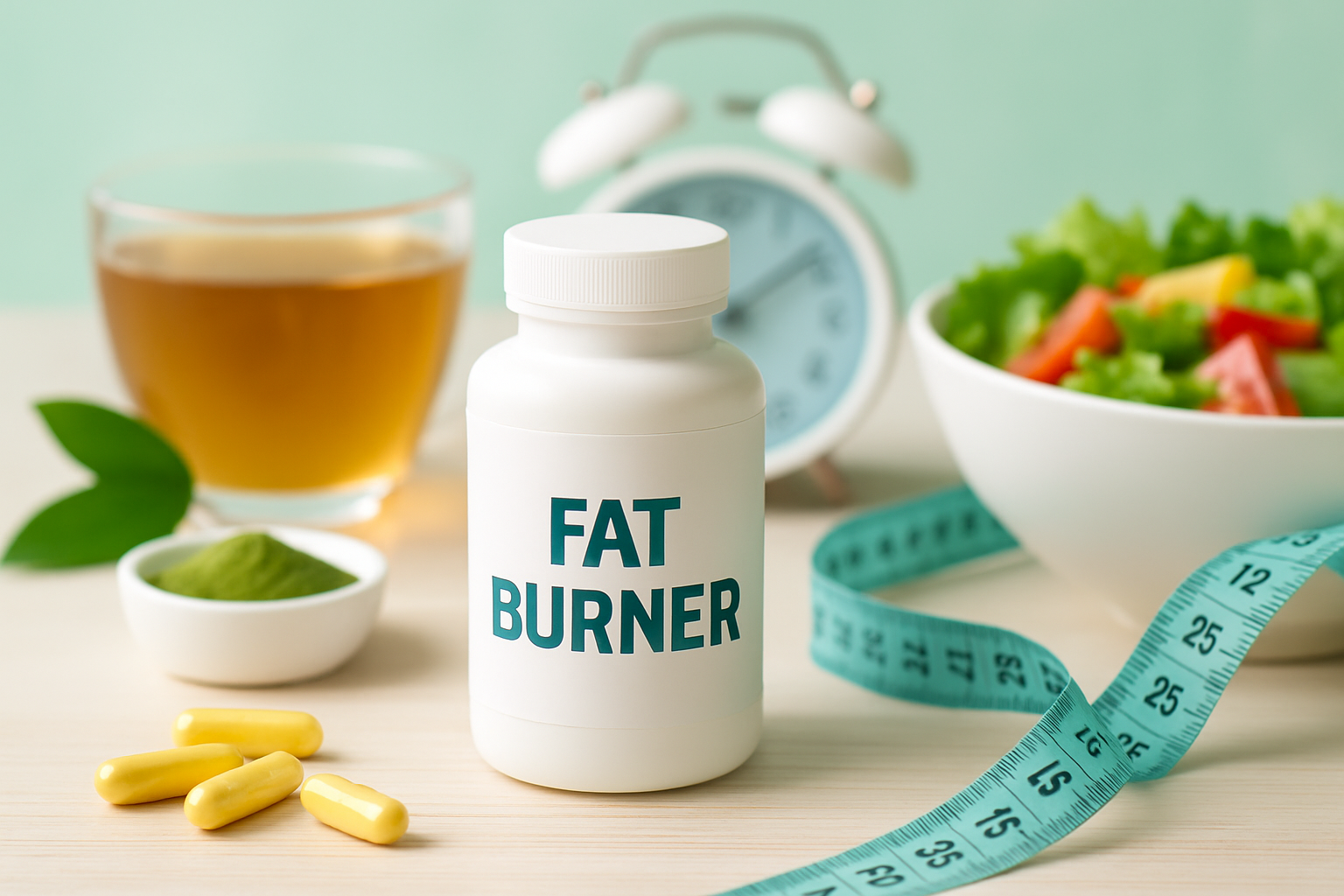 Wissenschaftliche Darstellung der Wirkungsdauer verschiedener Fatburner-Inhaltsstoffe im Körper mit Zeitachse