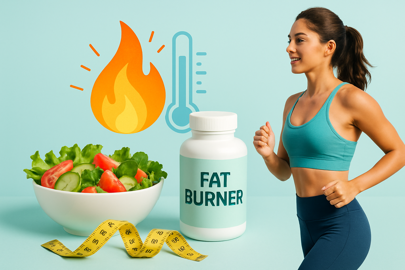 Thermogene Fatburner Wirkmechanismus mit erhöhter Körpertemperatur und aktiviertem Stoffwechsel visualisiert